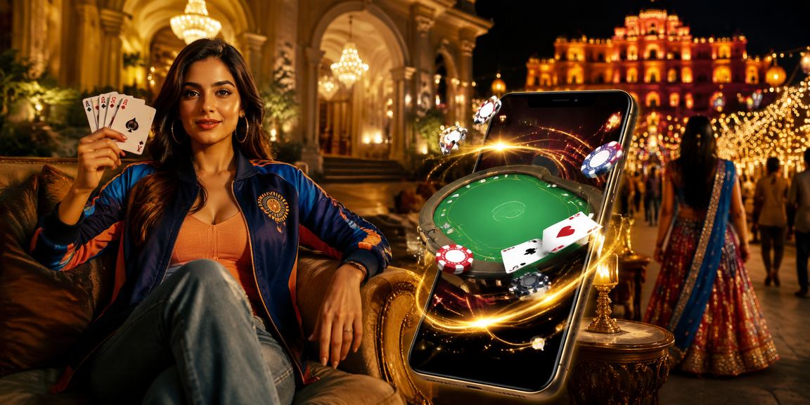 Teen Patti game table with cards and chips in India